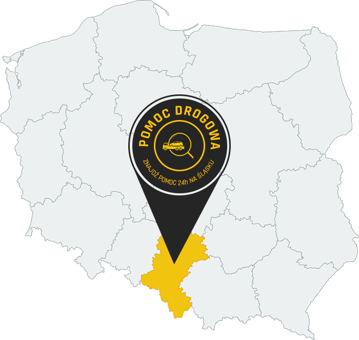 Mapa pomocy drogowej w województwie Śląskim.