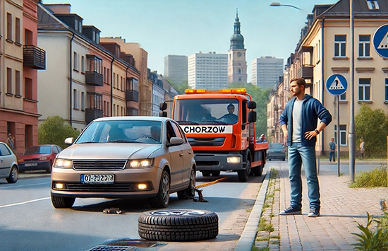 Awaria samochodu na drodze w Chorzowie.