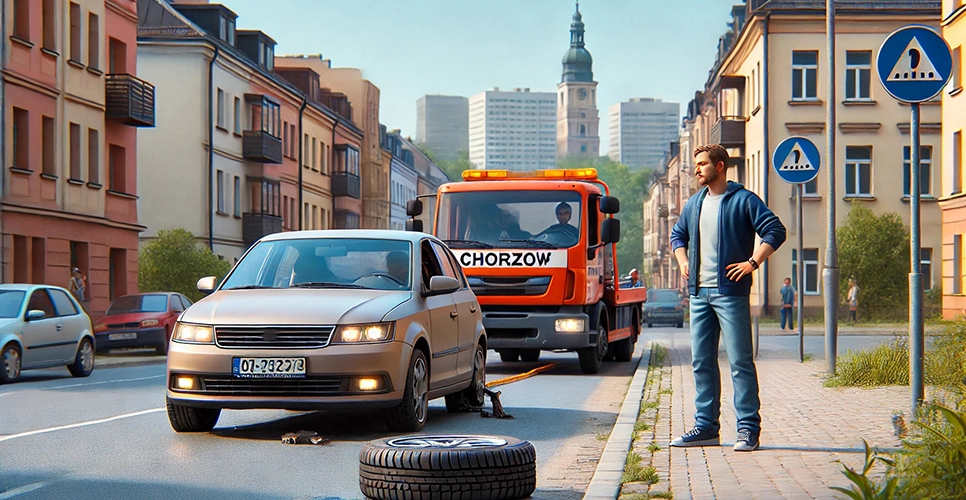 Awaria samochodu na ulicy w Chorzowie.