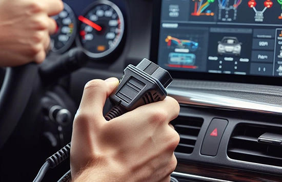 Diagnoza i naprawa elektroniki samochodowej, podłączenie komputera do samochodu.