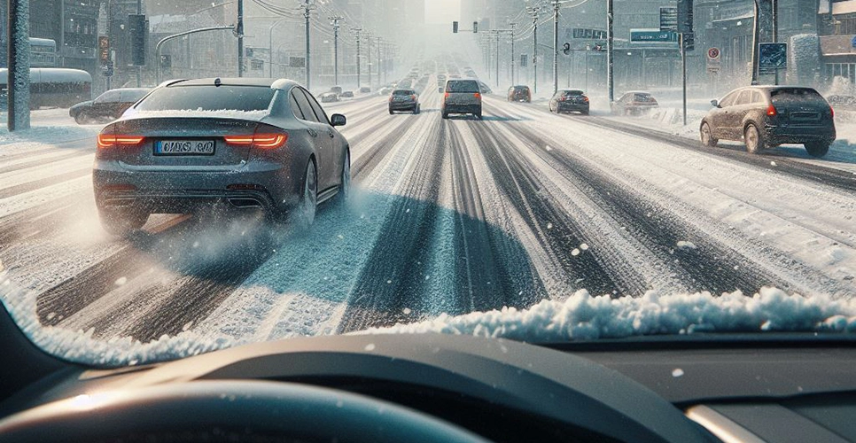 Jazda po oblodzonej drodze.