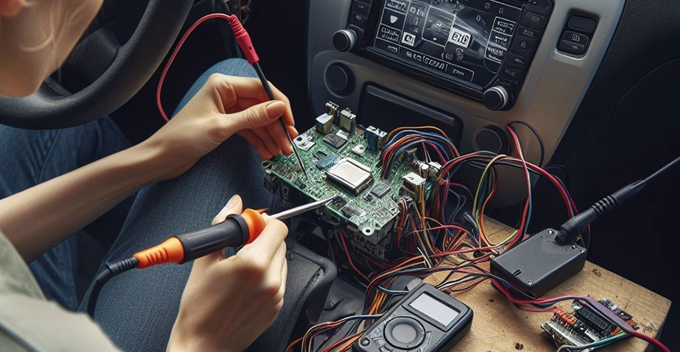 Naprawa uszkodzonego sterownika w samochodzie.