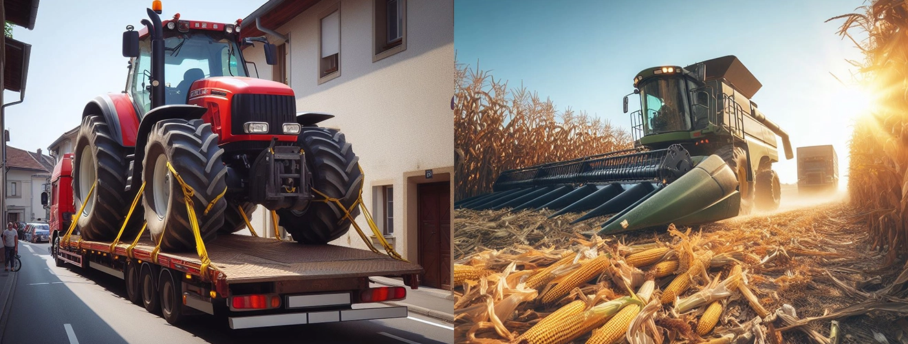 Transport maszyn rolniczych, ciągników, kombajnów.