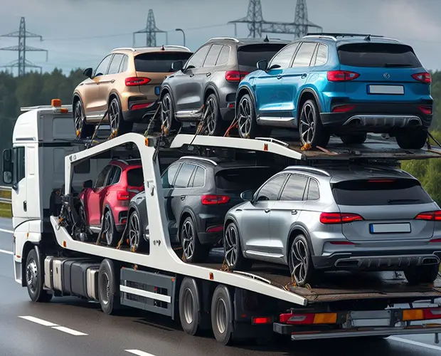 Transport samochodów Multi Lawetą na terenie Śląska.