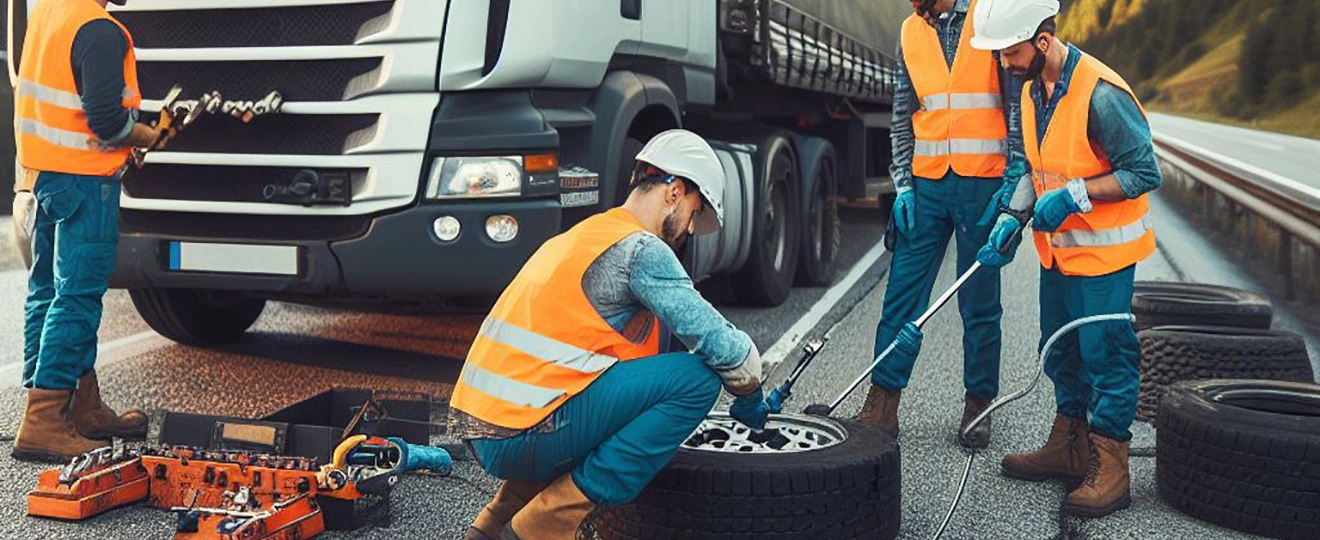 Wymiana koła na trasie w pojeździe ciężarowym na śląsku.